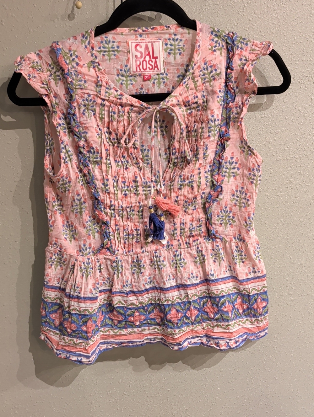 Sal Rosa XS Floral Cotton Silk Top Vacation Beach Breathable Lightweight